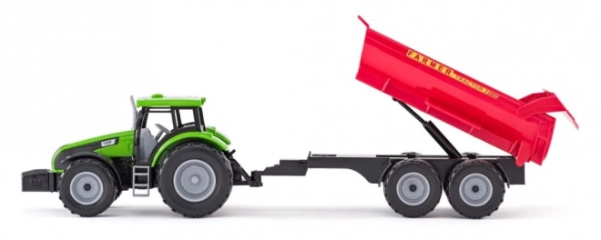 Tractor met aanhanger en stier met tuin
