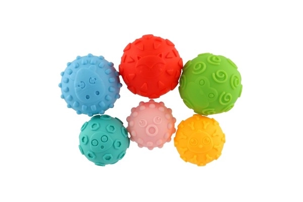 Set van 6 tekstuurballen rubber 6-8cm in doos 15x24x8cm 6m+