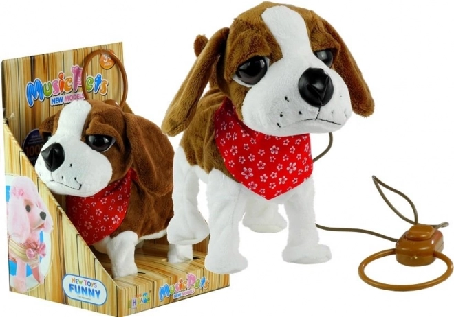 Interactieve pluchen hond met riem en zang