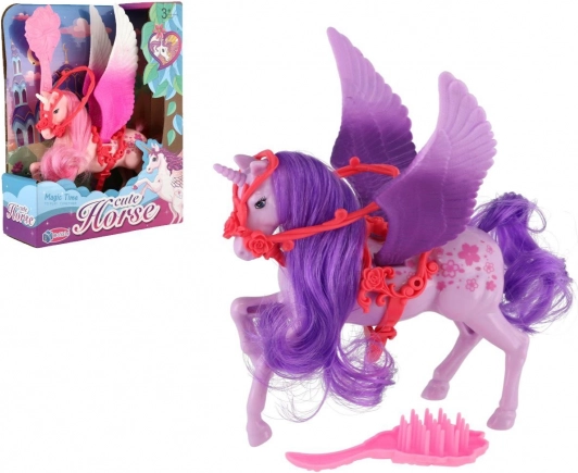 Eenhoorn met vleugels om te kammen met kam, plastic, 22 cm, 3 kleuren