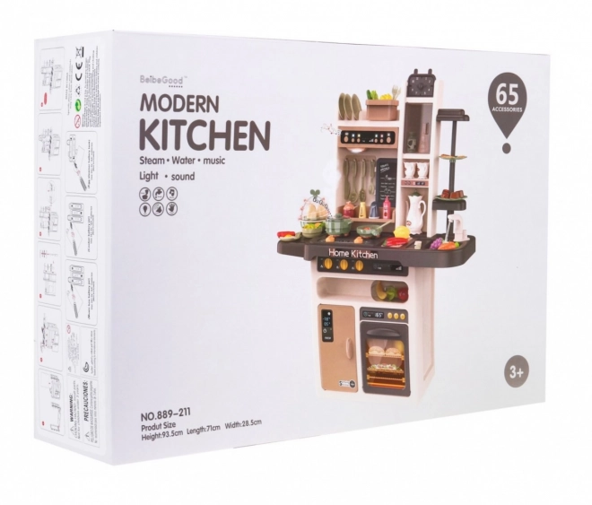 Kinderkeuken + interactieve kookplaat met stoom + audiopaneel - 65 onderdelen