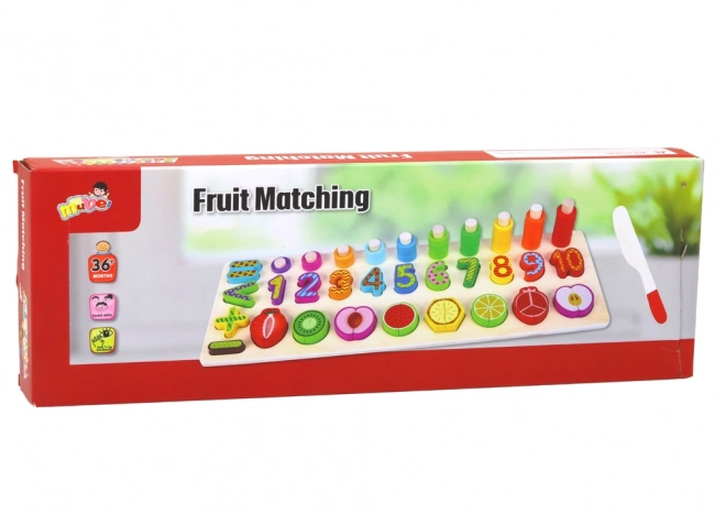 Houten educatieve plank voor leren rekenen met fruit