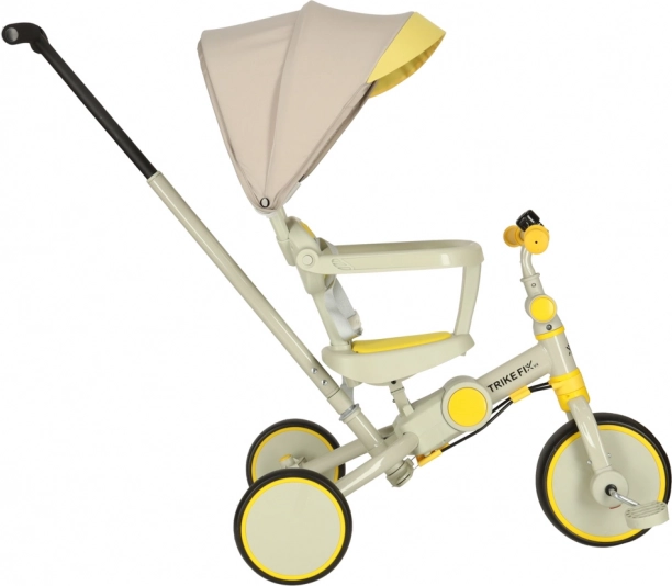 Kinderdriewieler TRIKE FIX V4 6-in-1 met duwstang en zonnekap – geel-grijs