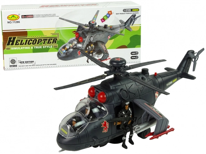 Helikopter met enorme vleugels en lichteffecten