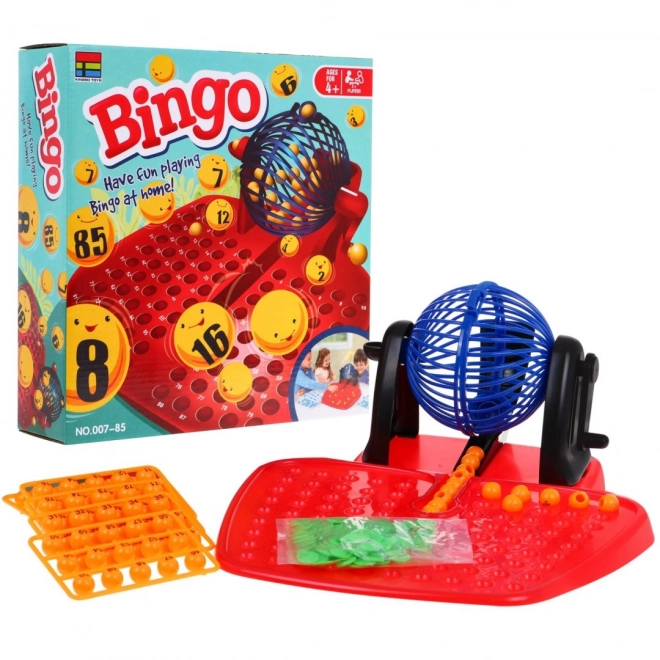 Kinder spel Bingo 4+ Loterij met cijfers + Lottotrommel met cilinder + Ballen met cijfers + Kaarten met fiches
