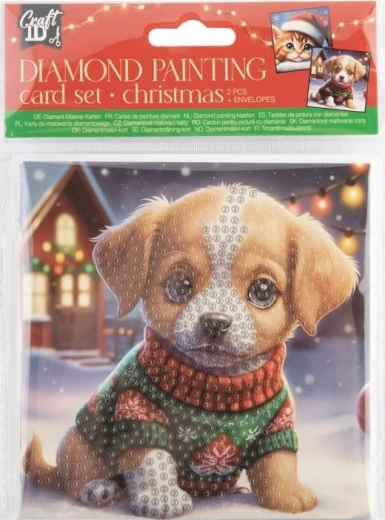 Diamond painting – kerstgroeten Hondje en Katje 13×13 cm (set CRAFT ID)