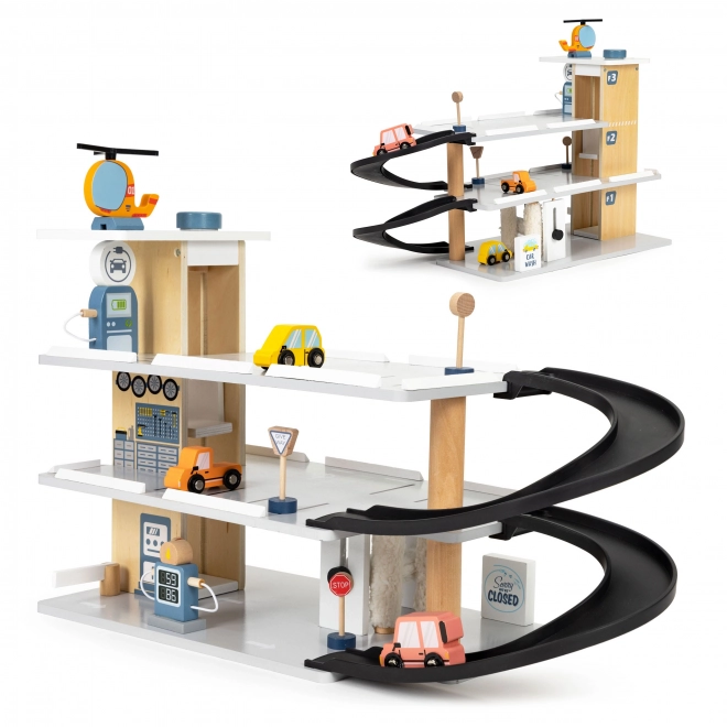 Houten garage met lift en autootjes ECOTOYS