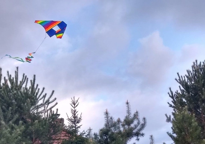 Kleurrijke vlieger met draaiende regenboog