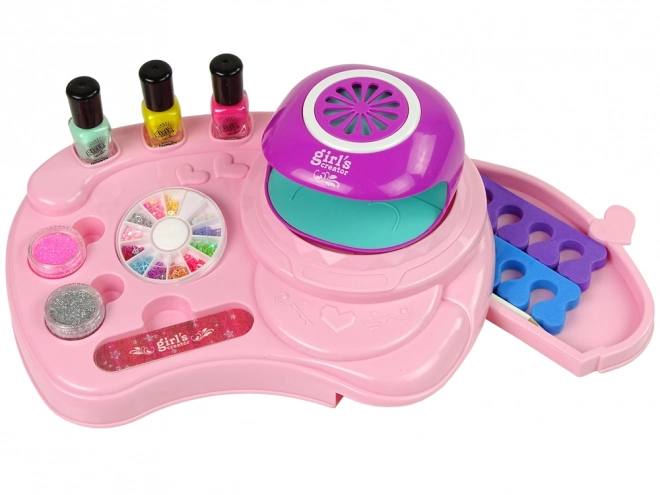 Kinderset voor nageldecoratie met glitter en lamp