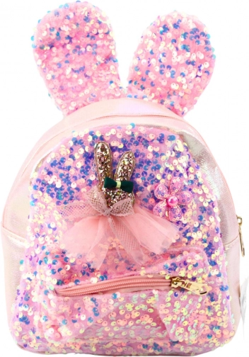 Roze kinder rugzak met pailletten en konijnenoren 4,4L