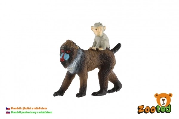 Mandrill vrouwtje en jong van zooted kunststof 6cm in zak