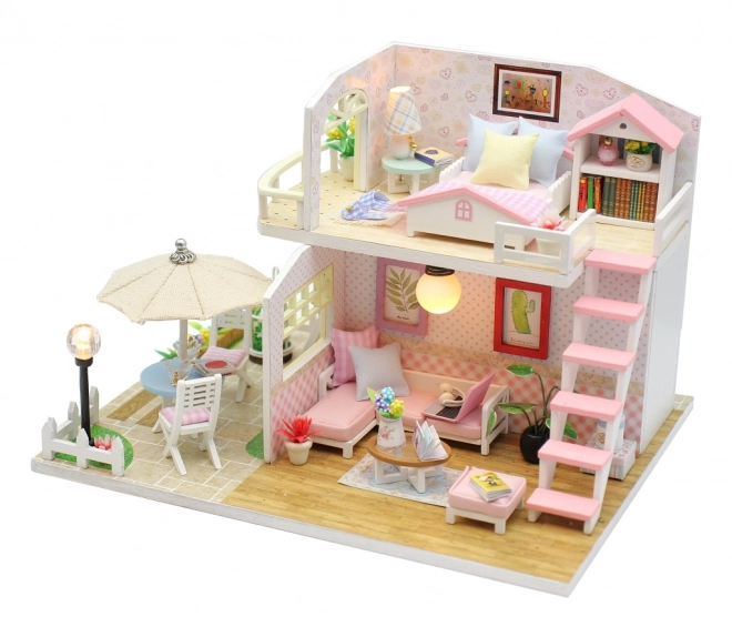 Negen miniatuurhuisjes Roze Huis