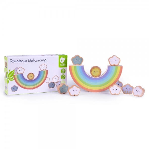 Houten balans regenboogspel met wolken