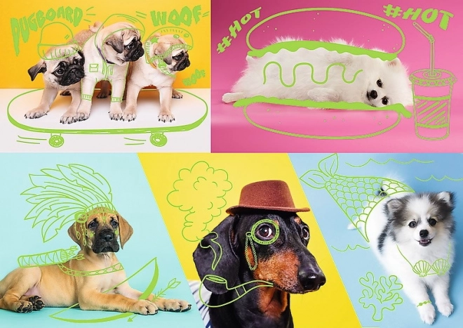 Puzzel 1000 stuks Neon Color Line - Gekke honden