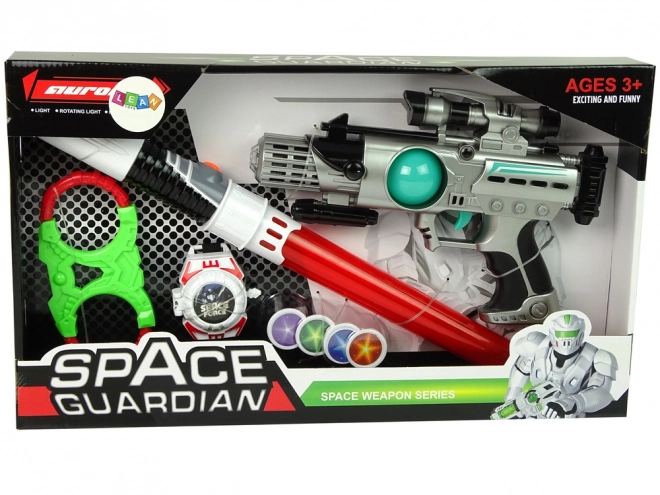 Set van ruimtewapens Space Guardian met laserpistool en zwaard