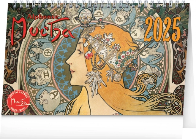 Bureaukalender Alfons Mucha 2025, 23,1 × 14,5 cm