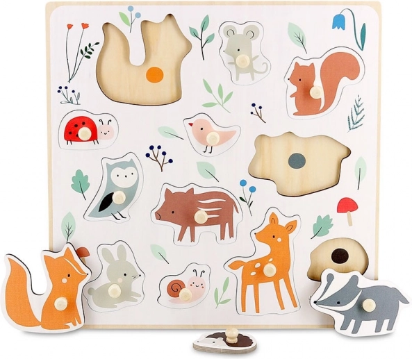 Houten puzzel met knopjes bosdieren VILAC – ontwerp Sarah Betz