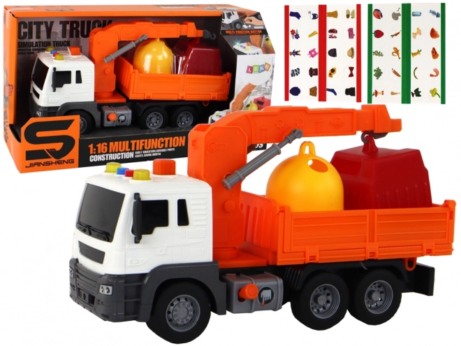 Vuilniswagen met kraan Wrijving Aandrijving Oranje 1:16