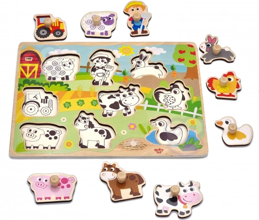 Woopie Green houten inlegpuzzel boerderij met knopjes
