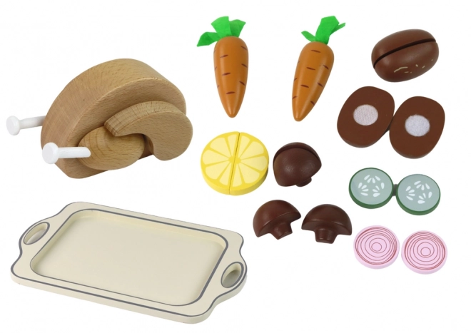 Houten dienblad Kip groenten dinerset 15 st.