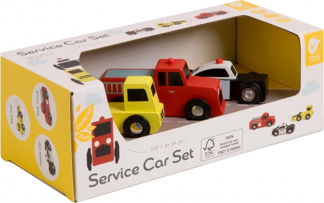 Classic World houten autootjes Politie Brandweer Takelwagen set 3 stuks