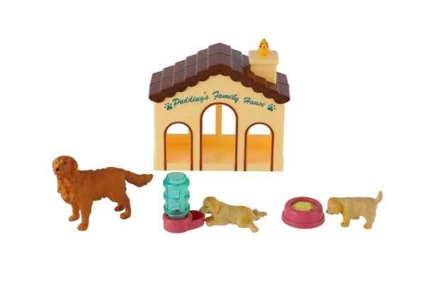 Honden/Dog 3st met huisje/hok plastic met accessoires op kaart 15x25x5cm