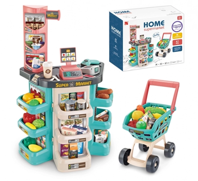 Kindersupermarkt met winkelwagen en 47 accessoires Woopie
