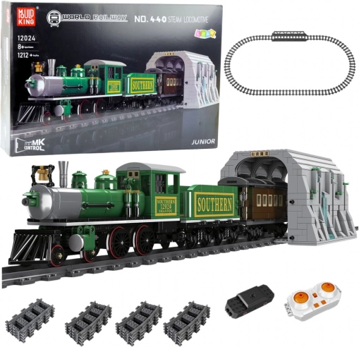 Bouwset stoomtrein RC, groen, 1212 stukken
