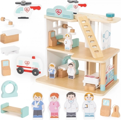 Houten ziekenhuis met ambulance en lift 15 stuks Viga