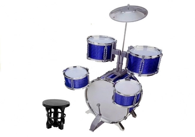 Grote trommelset met stoel 5 drums cimbaal blauw