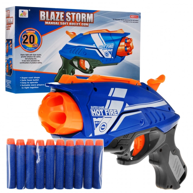 Handmatig pistool voor kinderen 6+ Blaze Storm Veermechanisme + 20 lange foamkogels