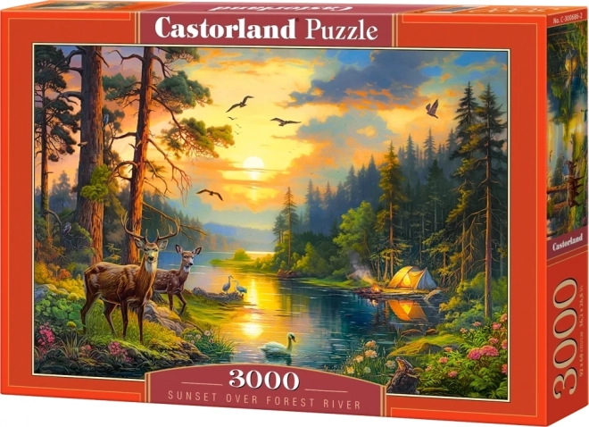 Puzzel 3000 stukjes Zonsondergang boven bosrivier