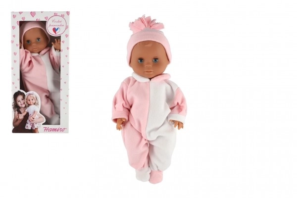 Pop/Baby Hamiro 40cm, stevig lichaam overal witroze + roze muts in doos 20x43x13cm