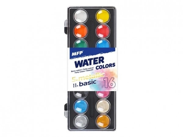 Waterverfset 16 stuks, kunststof doosje 9×22 cm, in folie
