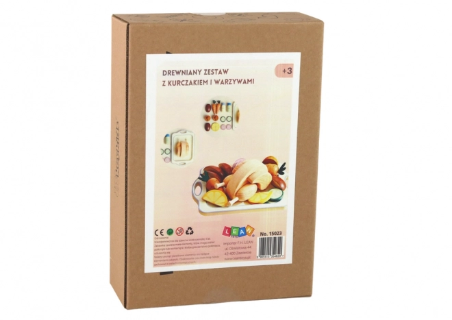 Houten dienblad Kip groenten dinerset 15 st.