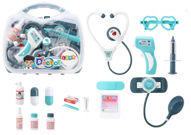Medische set van de kleine dokter in blauwe koffer Licht Blauw