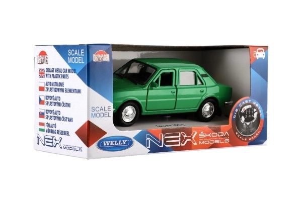 Auto Welly Škoda 105L metaal/plastic 11cm 1:34-39 vrije loop 4 kleuren in doos 15x7x7cm