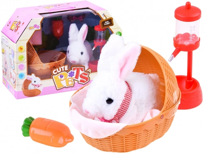Interactief konijn in mandje met accessoires – Roze