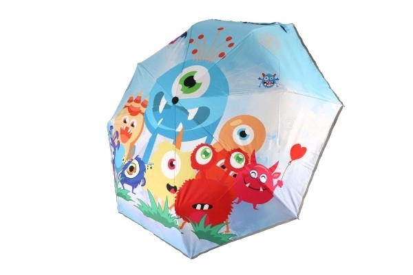 Paraplu Monster opvouwbaar automatische stof/metaal 28cm blauw in zakje