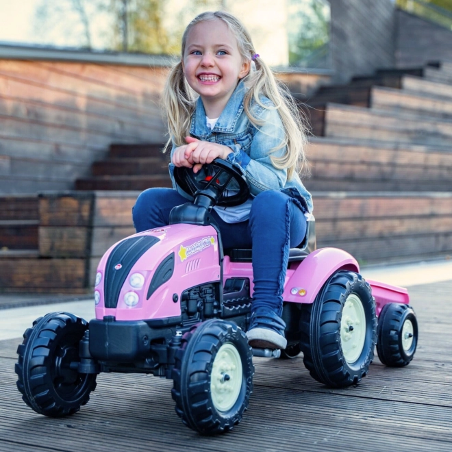 Tractor trapauto County Star met roze aanhangwagen