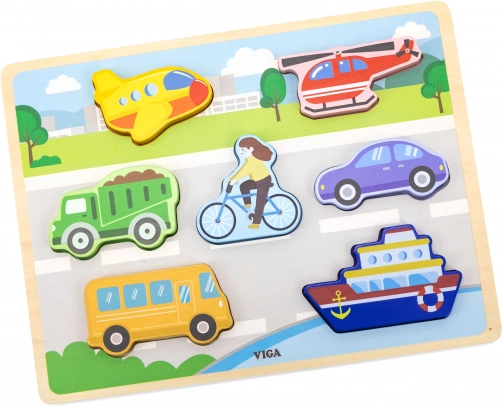 VIGA Houten puzzel Montessori 2-in-1 Vervoersmiddelen