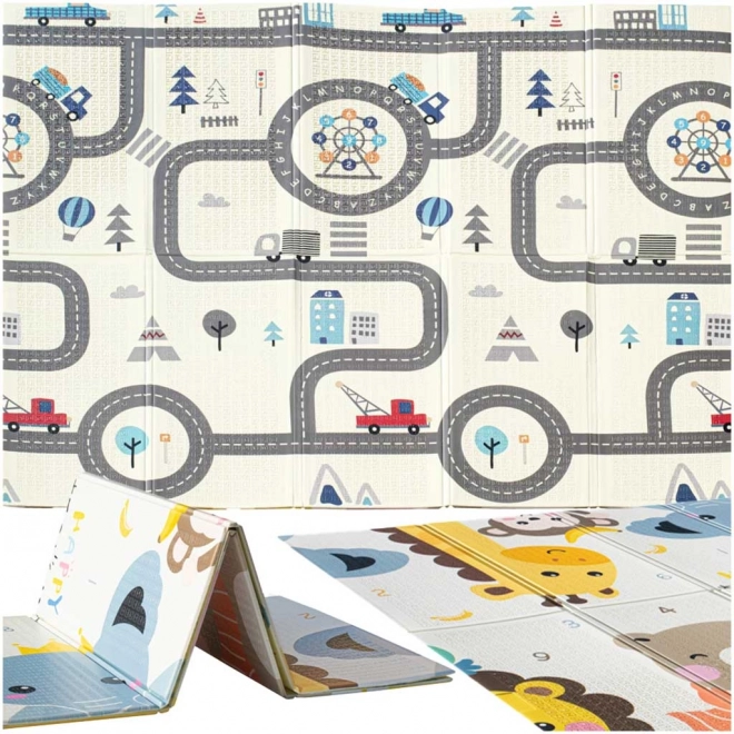 Educatieve opvouwbare dubbelzijdige schuimmat 179x198 dieren/straten