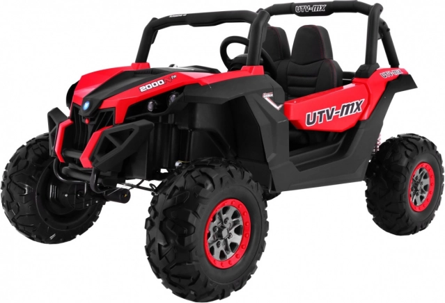 Elektrische kinderbuggy 4x4 met eco‑leren stoel, LED‑verlichting en MP3 – rood