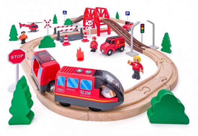 Houten brandweertrein 60 stuks