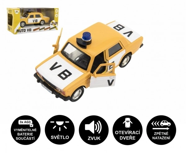 Politiewagen VB metaal/plastic 12cm met terugtrek aandrijving, op batterijen met licht en geluid in doos 15x7x7cm