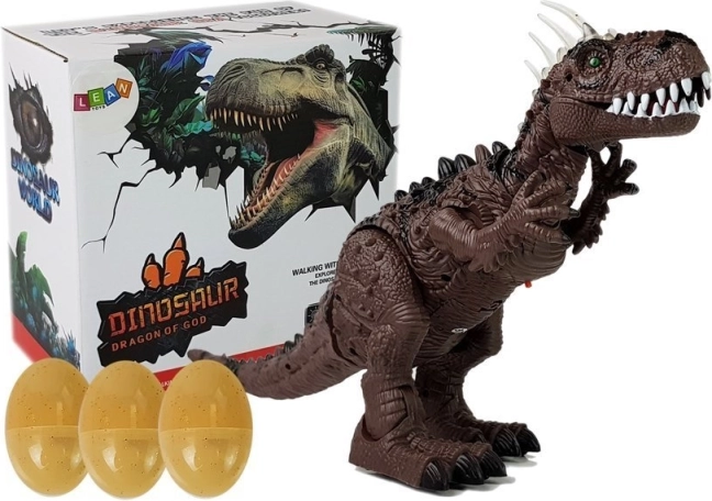 Bruine dinosaurus op batterijen met licht, geluid, projector en eierleggen