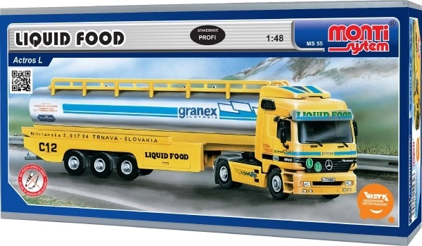 Bouwpakket Monti System MS 55 Vloeibaar Voedsel Actros L-MB 1:48 in doos 31,5x16,5x8cm