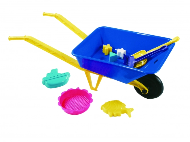 Blauwe kruiwagen met zandset 70 cm