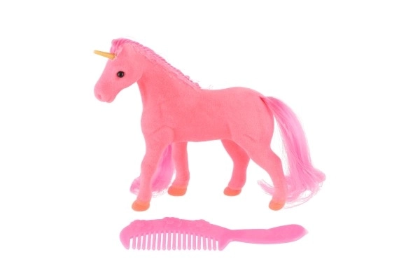 Eenhoorn paard pluche kam set met borstel 14cm in zakje