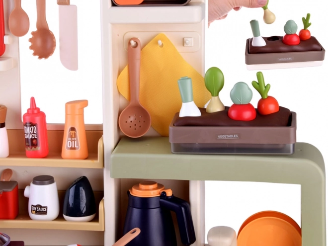 Realistische grote keuken met stoom, geluid en licht